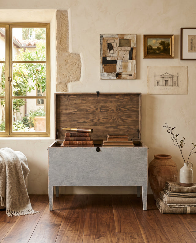 Trunk Grey Side Table with Secret Storage - Ornate Home