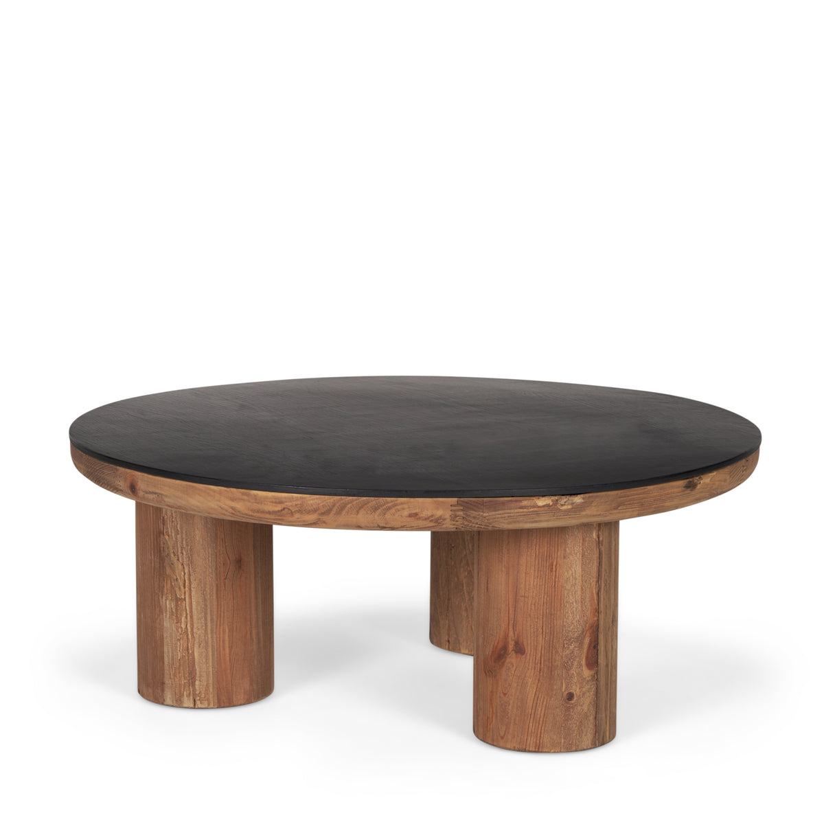 Tucson Natural/Black Wood with Round Oak Top Coffee Table