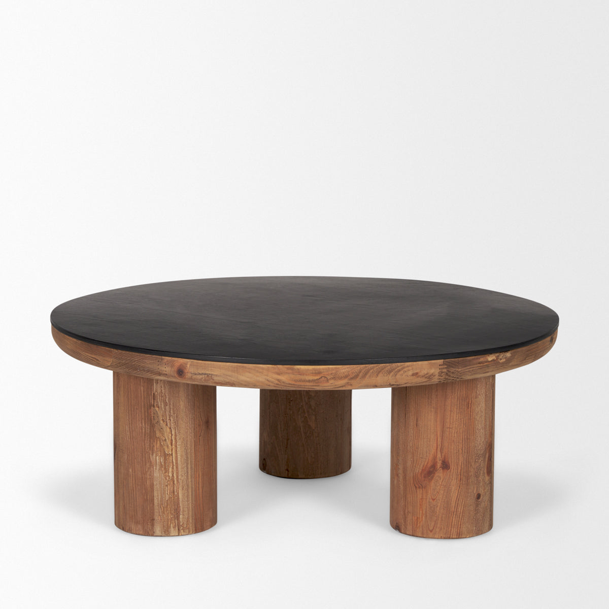 Tucson Natural/Black Wood with Round Oak Top Coffee Table