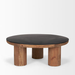 Tucson Natural/Black Wood with Round Oak Top Coffee Table - Ornate Home
