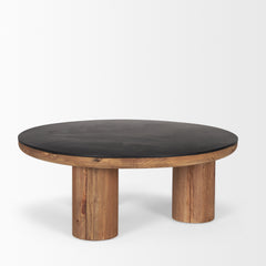 Tucson Natural/Black Wood with Round Oak Top Coffee Table - Ornate Home