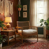 Tula Brown Wood Rattan Lounge Chair - Ornate Home