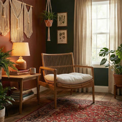 Tula Brown Wood Rattan Lounge Chair - Ornate Home