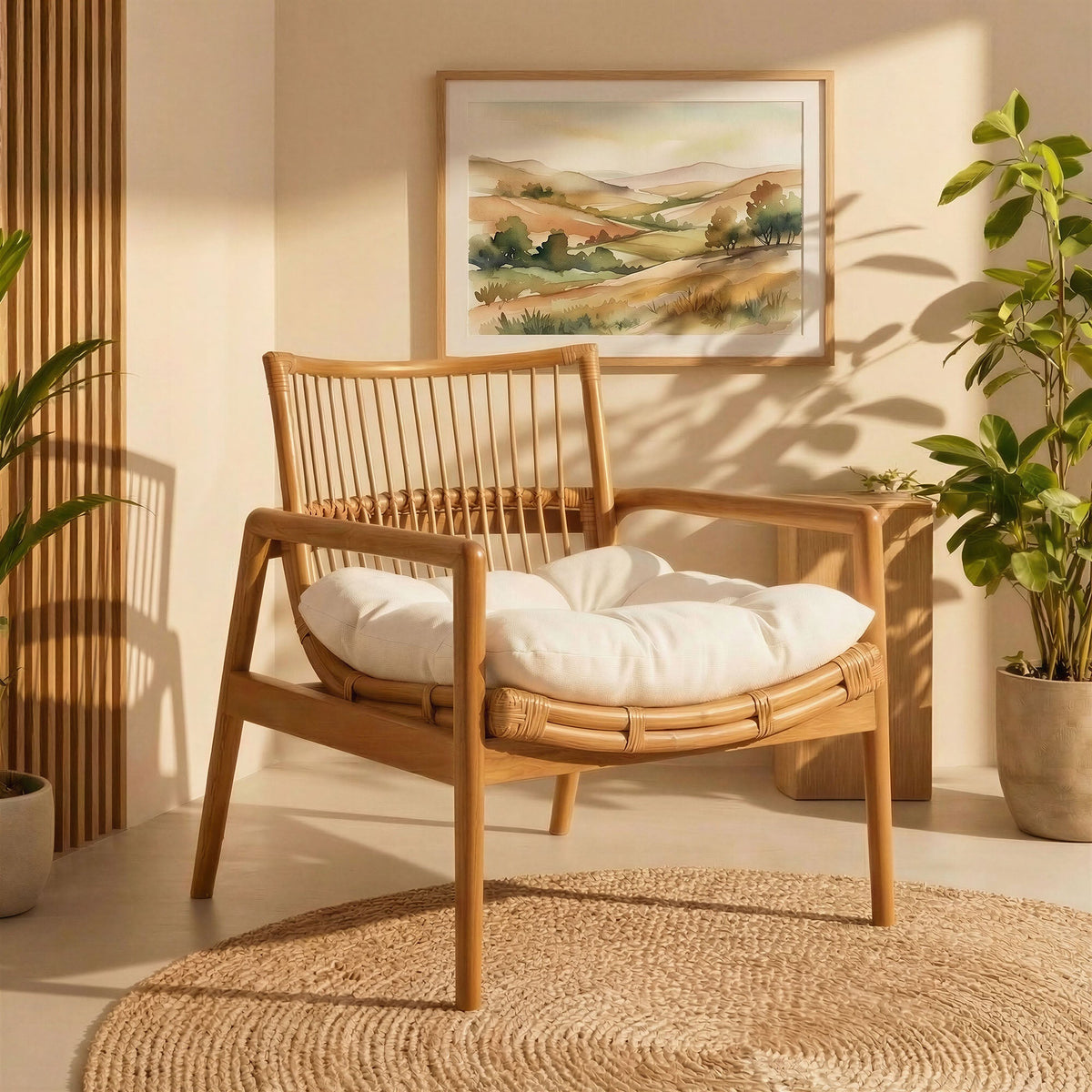 Tula Brown Wood Rattan Lounge Chair - Ornate Home