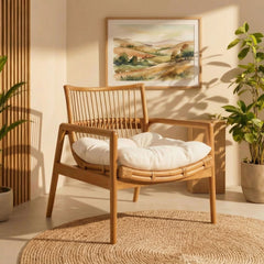 Tula Brown Wood Rattan Lounge Chair - Ornate Home