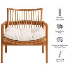 Tula Brown Wood Rattan Lounge Chair - Ornate Home