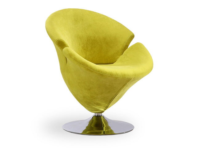 Tulip Swivel Accent Chair in Green and Polished Chrome - Ornate Home