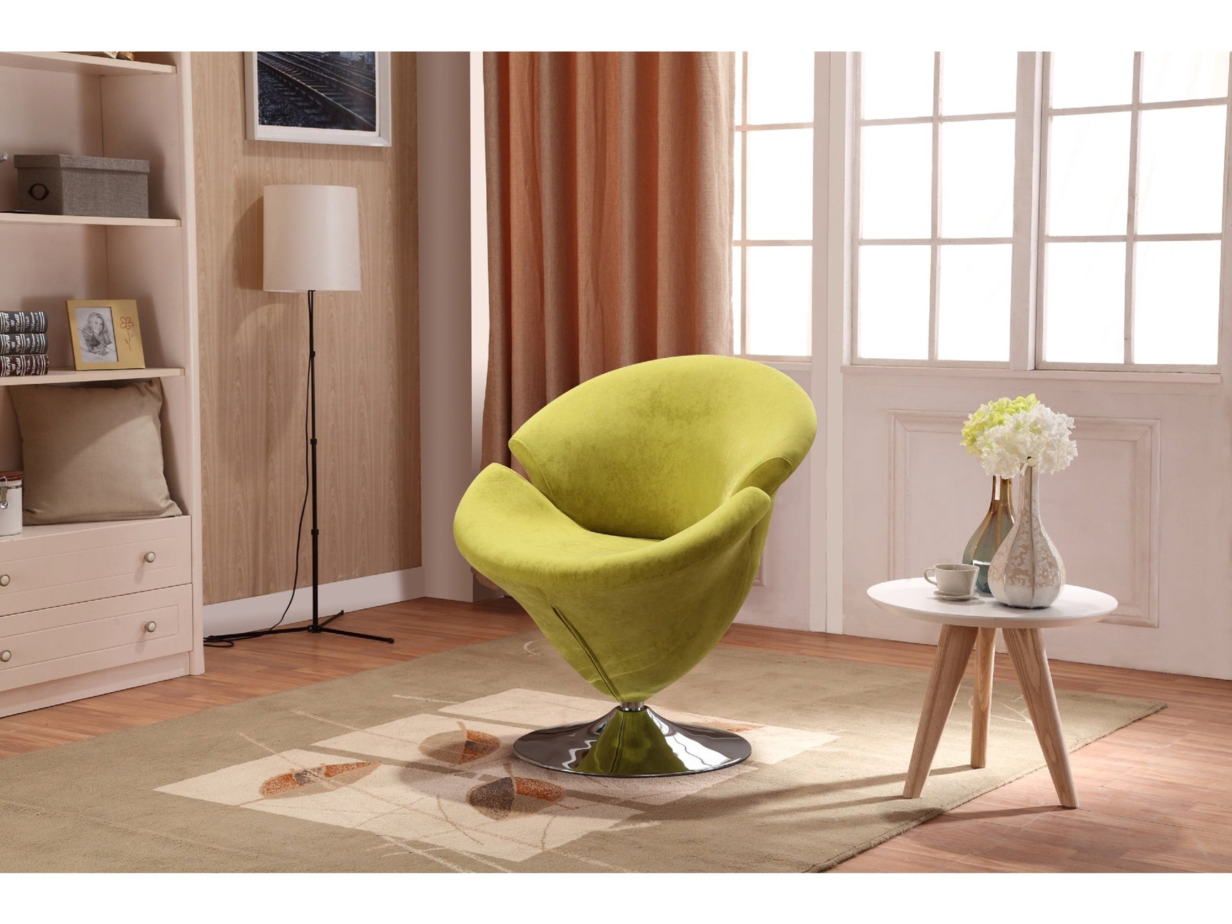 Tulip Swivel Accent Chair in Green and Polished Chrome (set of 2) - Ornate Home