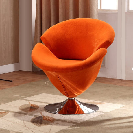 Tulip Swivel Accent Chair in Orange and Polished Chrome - Ornate Home