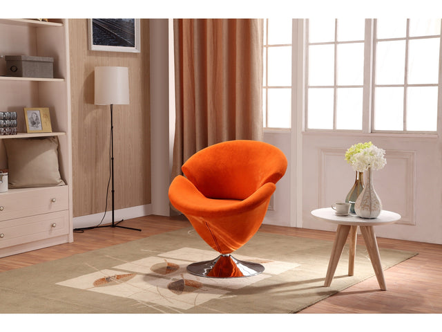Tulip Swivel Accent Chair in Orange and Polished Chrome (set of 2) - Ornate Home