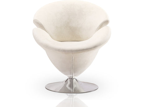 Tulip Swivel Accent Chair in White and Polished Chrome - Ornate Home