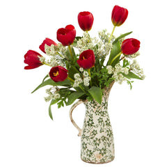 Tulips and Italian Chrysanthemum Artificial Arrangement in Pitcher Vase - Ornate Home