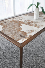 Tulum Stone Top Dining Table with Bronze Metal Base - Ornate Home