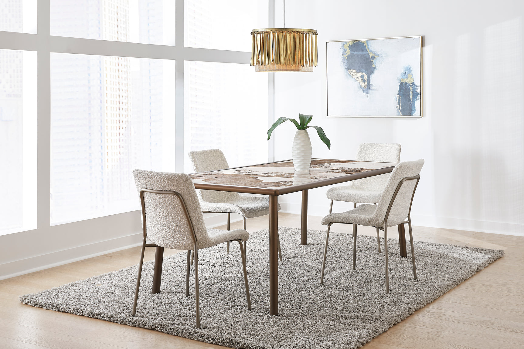 Tulum Stone Top Dining Table with Bronze Metal Base - Ornate Home