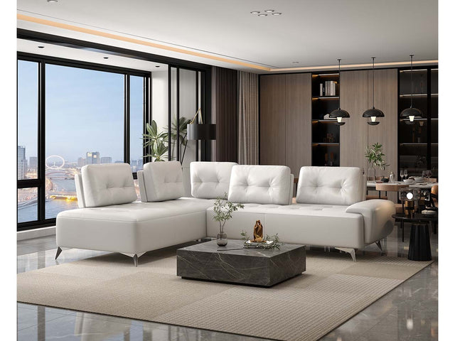Turano Pearl White Leather Sectional Sofa - Ornate Home