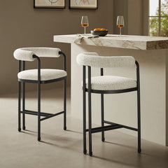 Turin Black/Pearl Curved Back Boucle and Metal Counter Stool - Ornate Home