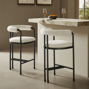 Turin Black/Pearl Curved Back Boucle and Metal Counter Stool - Ornate Home
