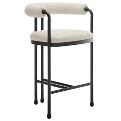 Turin Black/Pearl Curved Back Boucle and Metal Counter Stool - Ornate Home