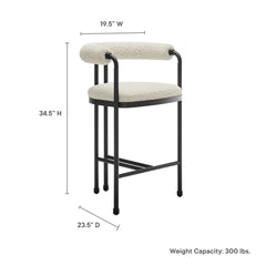 Turin Black/Pearl Curved Back Boucle and Metal Counter Stool - Ornate Home