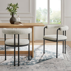 Turin Black/Pearl Curved Back Boucle and Metal Dining Accent Chair - Ornate Home