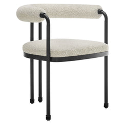 Turin Black/Pearl Curved Back Boucle and Metal Dining Accent Chair - Ornate Home