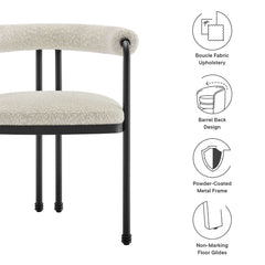 Turin Black/Pearl Curved Back Boucle and Metal Dining Accent Chair - Ornate Home