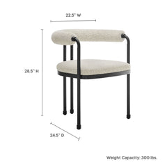 Turin Black/Pearl Curved Back Boucle and Metal Dining Accent Chair - Ornate Home