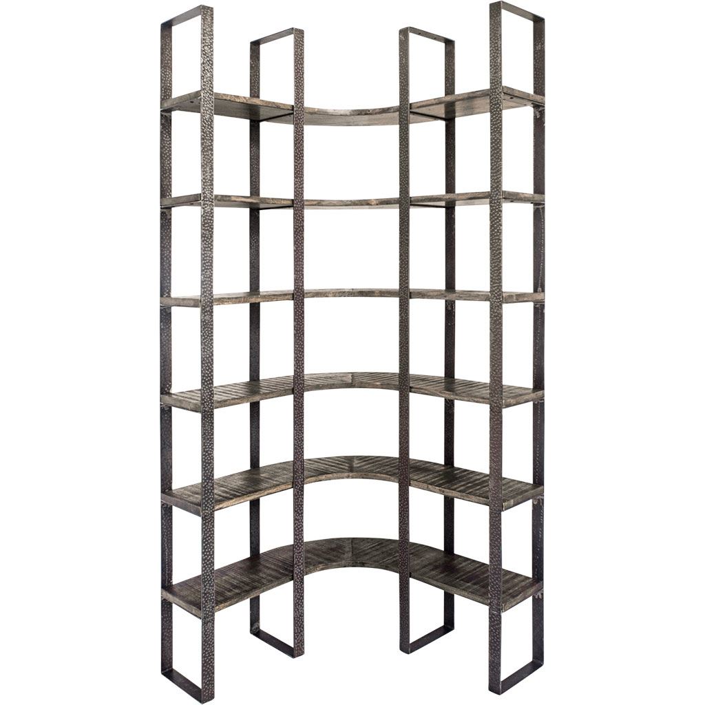 Turner Brown/Black Curved Wood and Iron Six Shelving Unit - Ornate Home