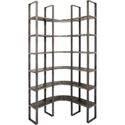Turner Brown/Black Curved Wood and Iron Six Shelving Unit - Ornate Home