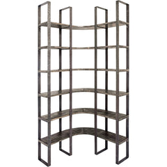 Turner Brown/Black Curved Wood and Iron Six Shelving Unit