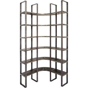 Turner Brown/Black Curved Wood and Iron Six Shelving Unit - Ornate Home