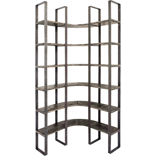 Turner Brown/Black Curved Wood and Iron Six Shelving Unit - Ornate Home