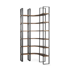 Turner Dark Brown/Black Curved Wood and Iron Six Shelving Unit