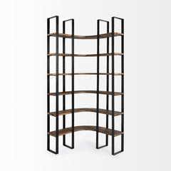 Turner Dark Brown/Black Curved Wood and Iron Six Shelving Unit