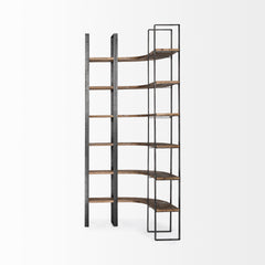Turner Dark Brown/Black Curved Wood and Iron Six Shelving Unit