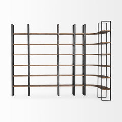 Turner Dark Brown/Black Curved Wood and Iron Six Shelving Unit