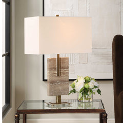 Turning Point Brass/Brown Travertine Table Lamp - Ornate Home