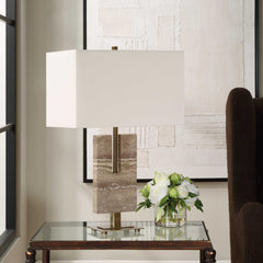 Turning Point Brass/Brown Travertine Table Lamp - Ornate Home