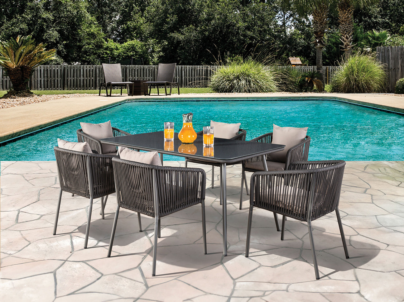 Tushari Dark Gray/Light Gray 7 Pc. Outdoor Dining Set - Ornate Home
