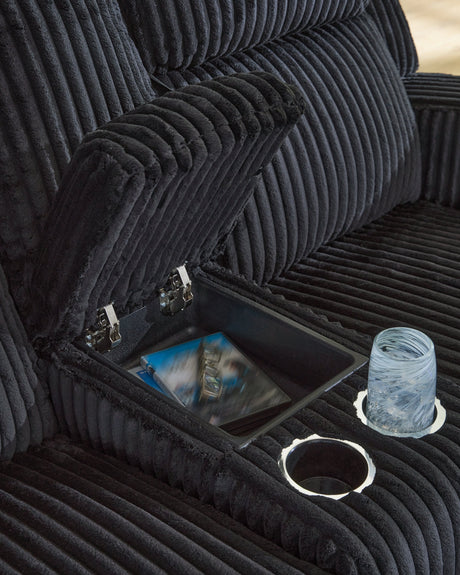 TwinBrooke Black-Dual Power Reclining Loveseat with Console - Ornate Home