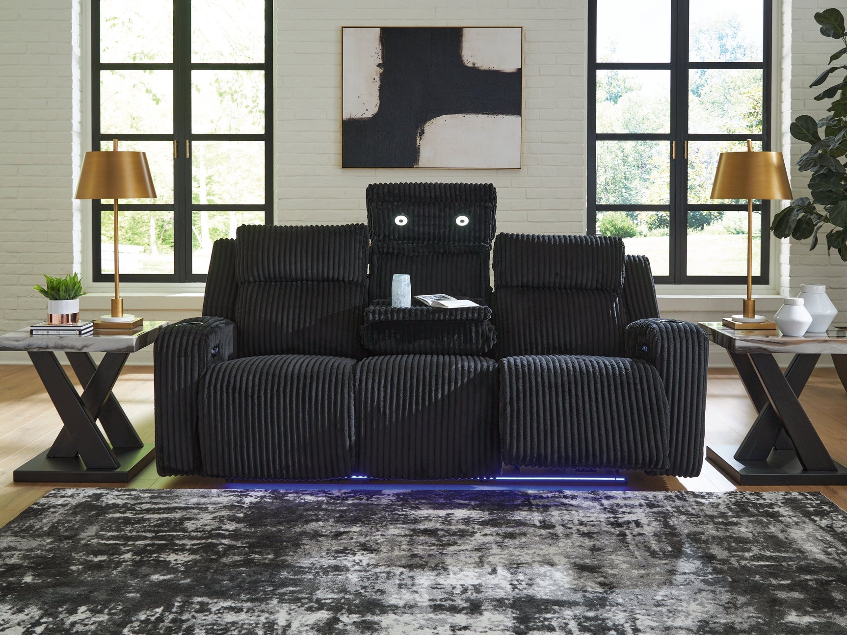 TwinBrooke Black-Dual Power Reclining Sofa - Ornate Home