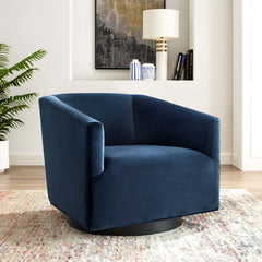 Twist Midnight Blue Accent Lounge Performance Velvet Swivel Chair - Ornate Home