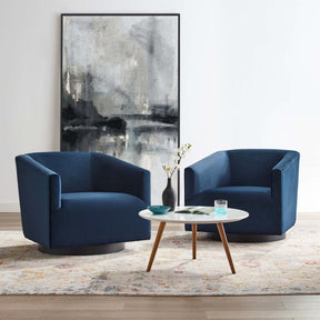 Twist Midnight Blue Performance Velvet Swivel Chair (Set of 2) - Ornate Home