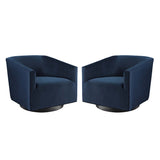 Twist Midnight Blue Performance Velvet Swivel Chair (Set of 2) - Ornate Home