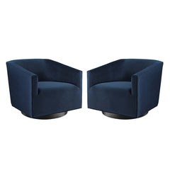 Twist Midnight Blue Performance Velvet Swivel Chair (Set of 2) - Ornate Home