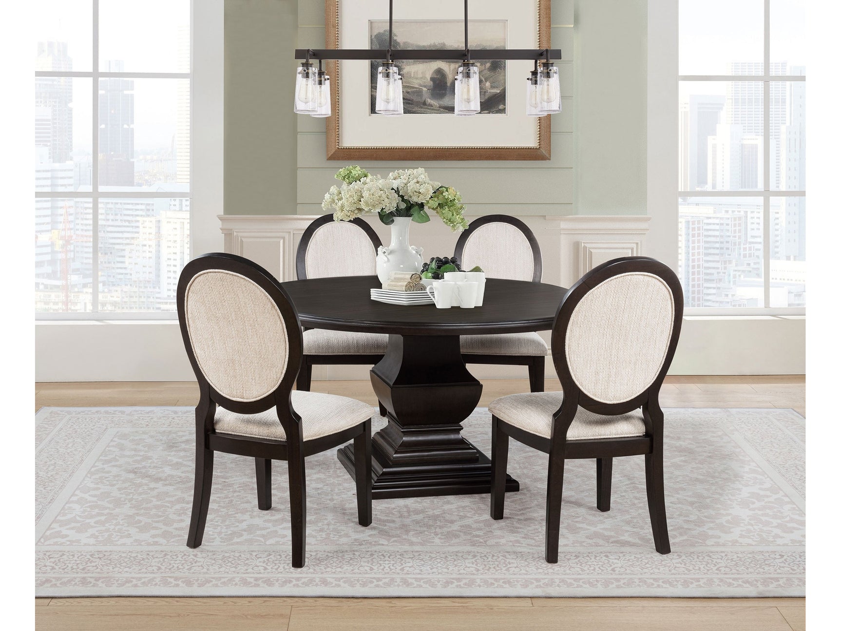 Twyla Dark Cocoa 5-piece Round Wood Dining Room Table Set - Ornate Home