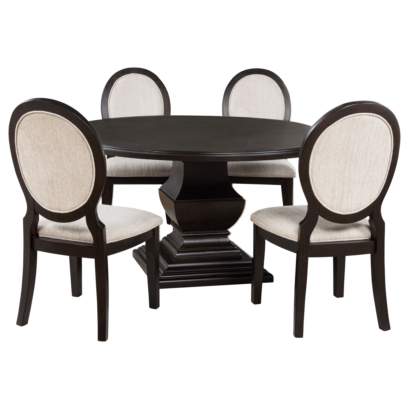 Twyla Dark Cocoa 5-piece Round Wood Dining Room Table Set - Ornate Home