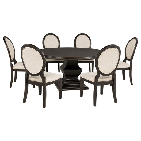 Twyla Dark Cocoa 7-piece Round Wood Dining Room Table Set - Ornate Home