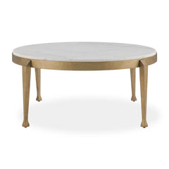 Tylan Brass/White Round Marble Coffee Table - Ornate Home
