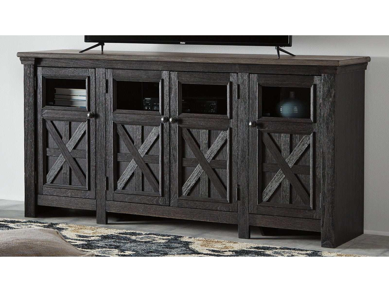 Tyler Creek Black/Gray 74" TV Stand (Online Special Price) - Ornate Home